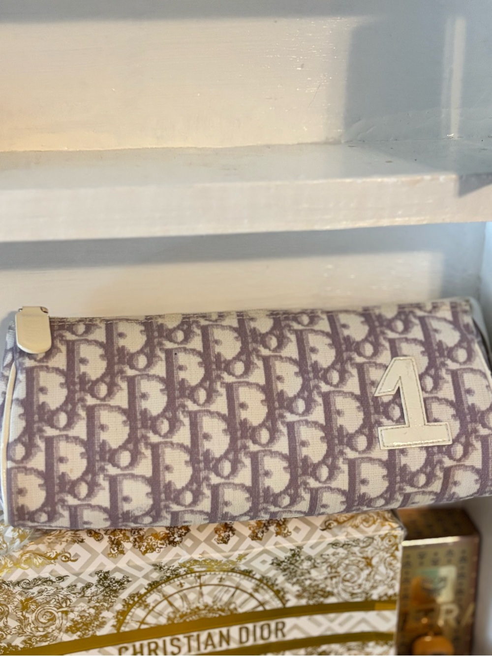 Dior Lavender and Cream Signature Canvas Clutch